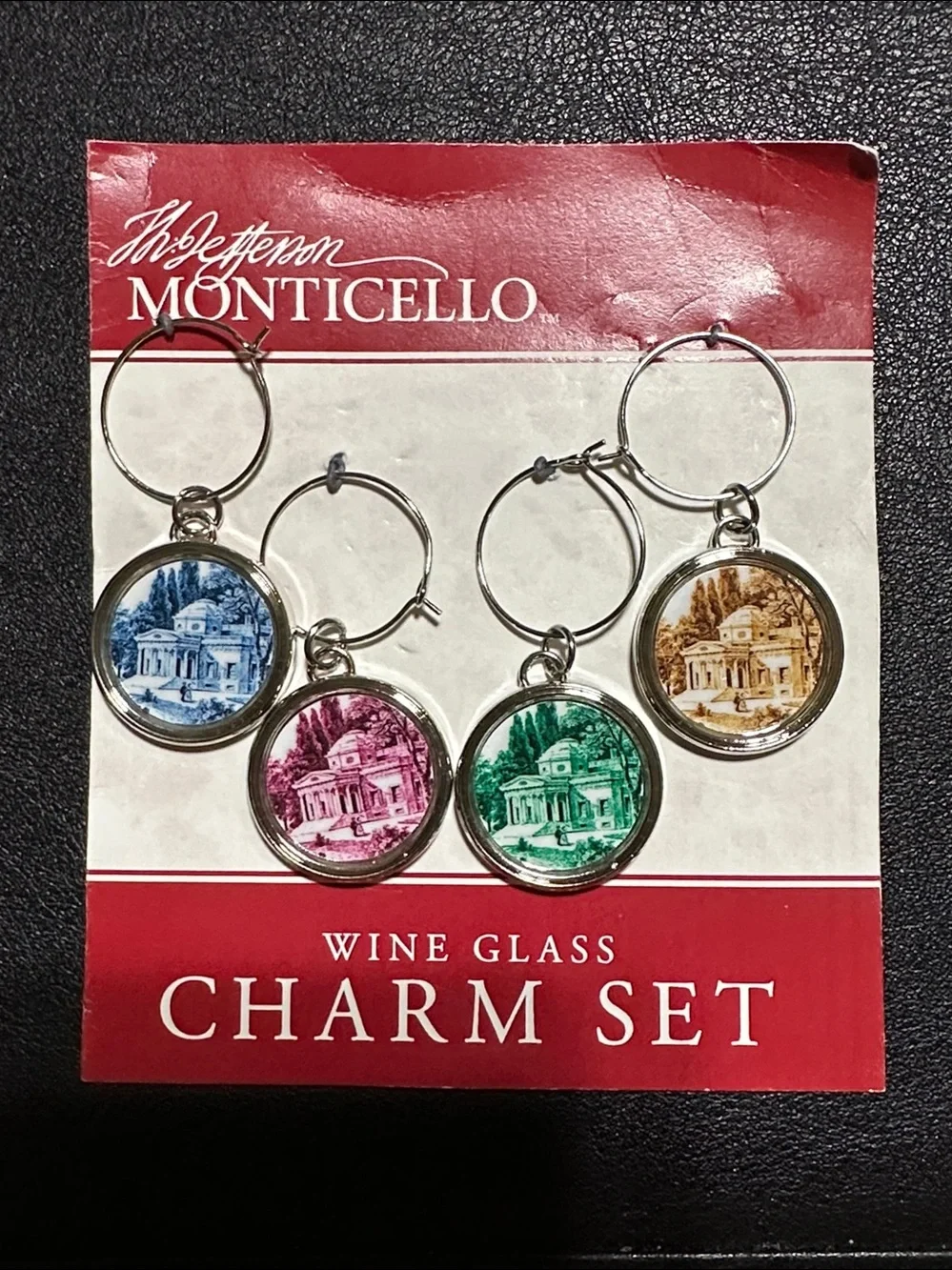 2012 The Jefferson Monticello Wine Glass Charm Set NEW